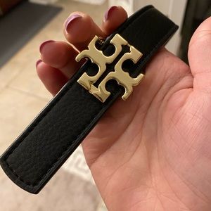 Tory Burch Black/Tan Reversible logo belt